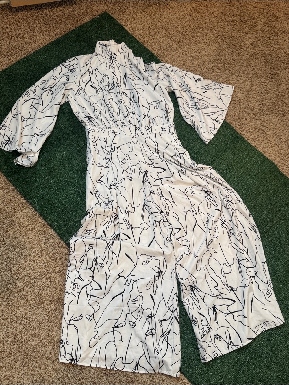 chic me White Jumpsuit with Black Abstract Lines